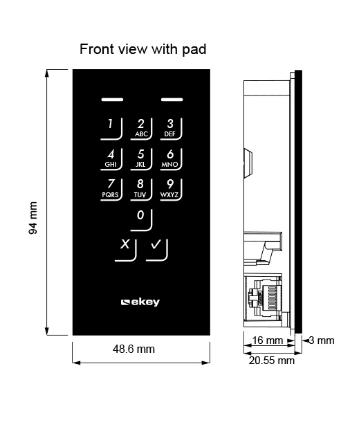 WALA - wymiary orientacyjne klawiatury numerycznej EKEY INTEGRA